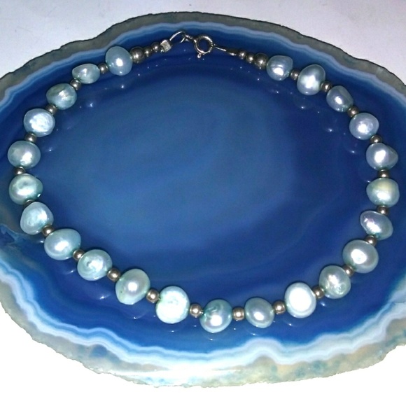 VINTAGE Sterling Silver BeaUtiful Blue Freshwater Pearl Bracelet *SaLe PrIce* - Picture 8 of 8